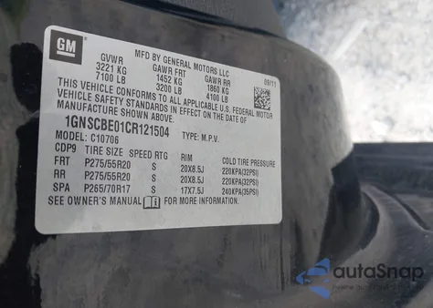 2012 Chevrolet Tahoe Lt from USA, damaged, VIN 1GNSCBE01CR121504